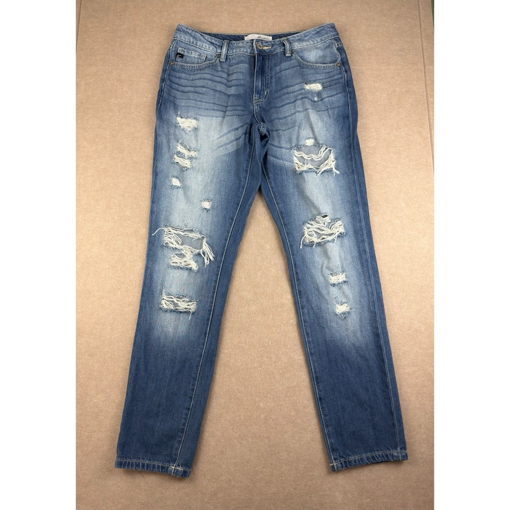 KanCan‎ Jeans Womens 7/27 Blue Distressed Mid Rise Relaxed Fit Boyfriend Tapered